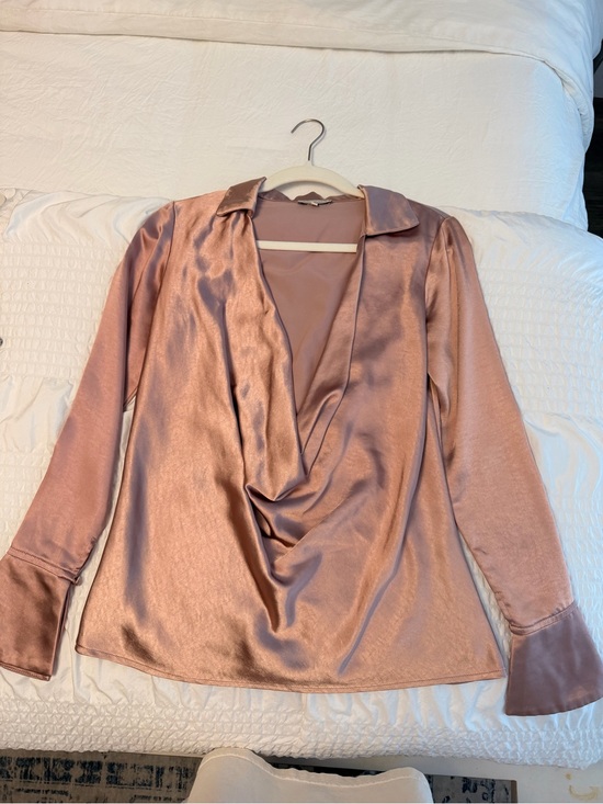 REVOLVE Tops - REVOLVE Rose Satin Cowl Neck Collard Blouse